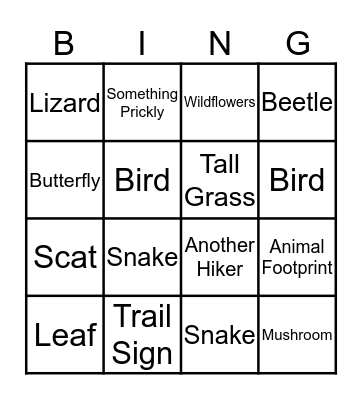 Hiking Bingo Card