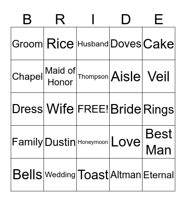 Bridal Shower Bingo Card
