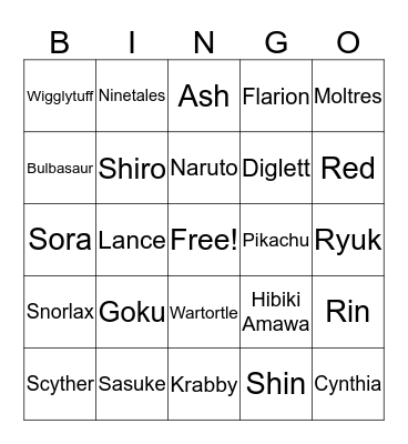 Anime/Pokemon Bingo Card