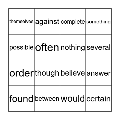 High Frequency Words Bingo Card