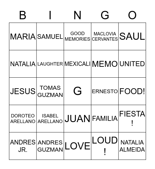 GUZMAN Bingo Card