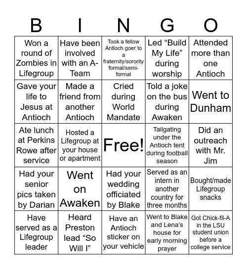 Antioch Baton Rouge Bingo Card