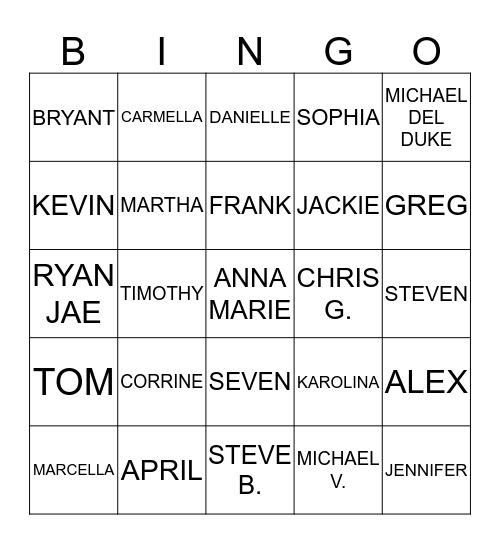 RELIANCE BINGO Card