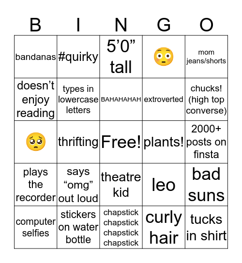how much are you like gianna;)) Bingo Card
