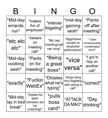 WFH Beefy Lam Bingo Card