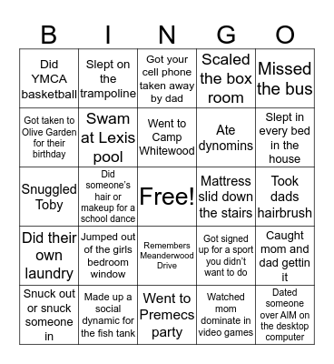Smith Family Bingo Card
