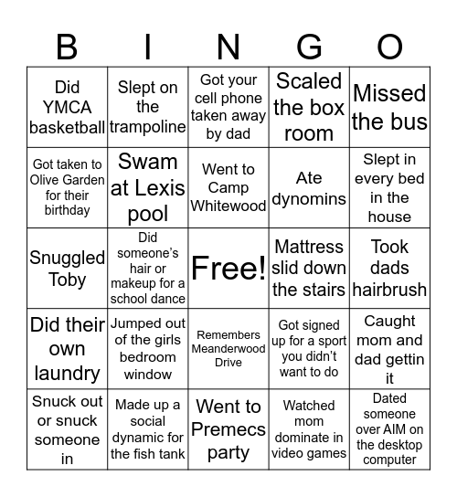 Smith Family Bingo Card