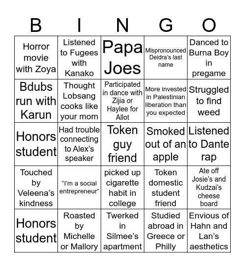 Squad Part II Bingo Card