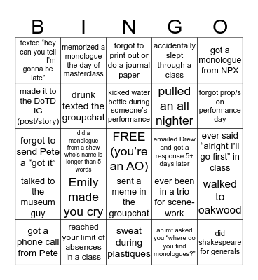 BSU AO ‘22 Bingo Card