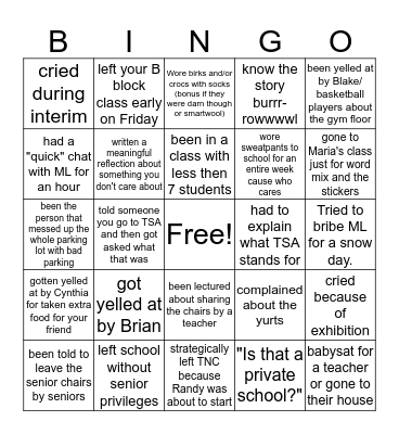 Sharon Academy Bingo Card