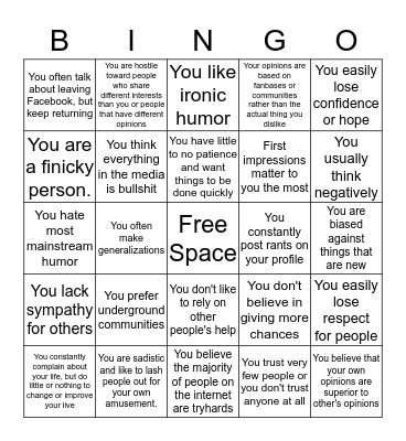 Cynicism bingo Card