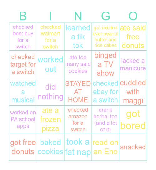 mak & sid's time at home lmaooooo Bingo Card