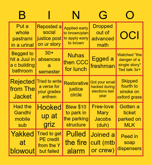 BHS Bingo Card