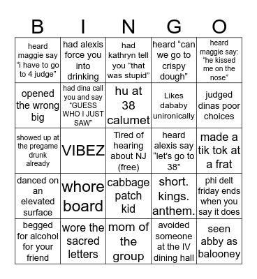 Local Idiots Bingo Card