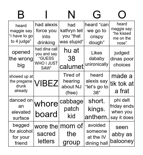 Local Idiots Bingo Card