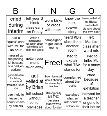 Sharon Academy Bingo Card