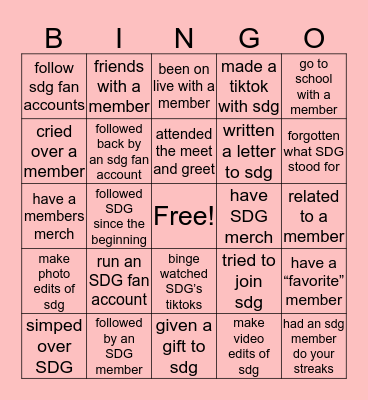 SDG FAN Bingo Card
