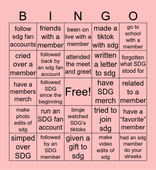 SDG FAN Bingo Card