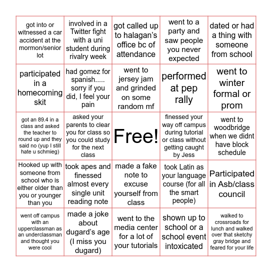 Woodbridge high school Bingo Card