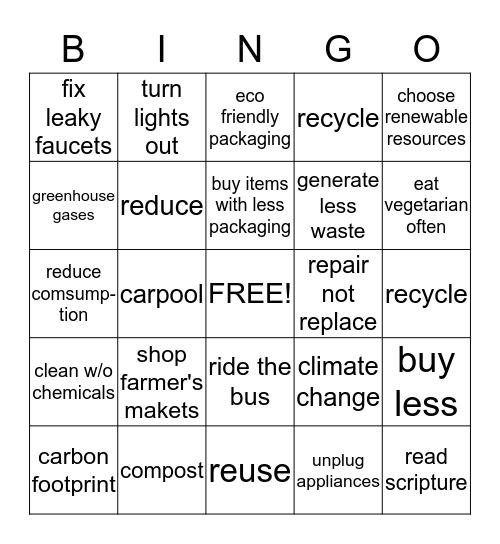 climate change bingo Card