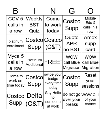 Sales Game  Bingo Card