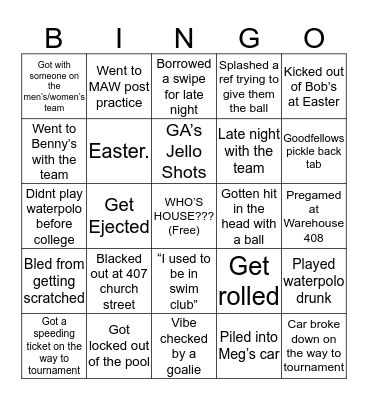 WATERPOLO BINGO Card
