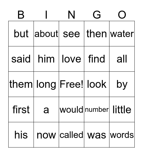 Kindergarten Sight Words #1 Bingo Card