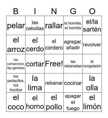 La cocina hispana Bingo Card