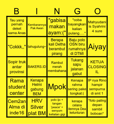 INDE 16 BINGO TIME! Bingo Card