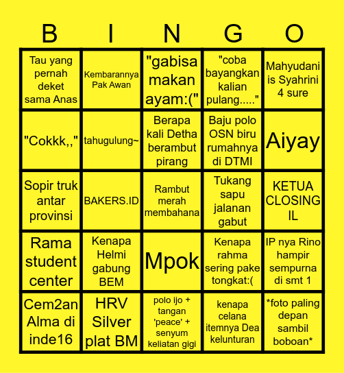 INDE 16 BINGO TIME! Bingo Card