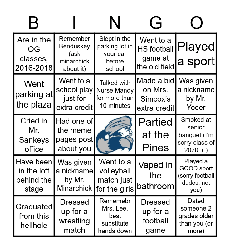 PO Mounties Bingo Card