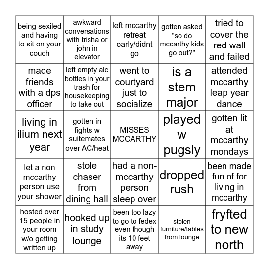 MCCARTHY BINGO Card