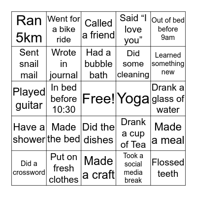 Self-care Bingo Card