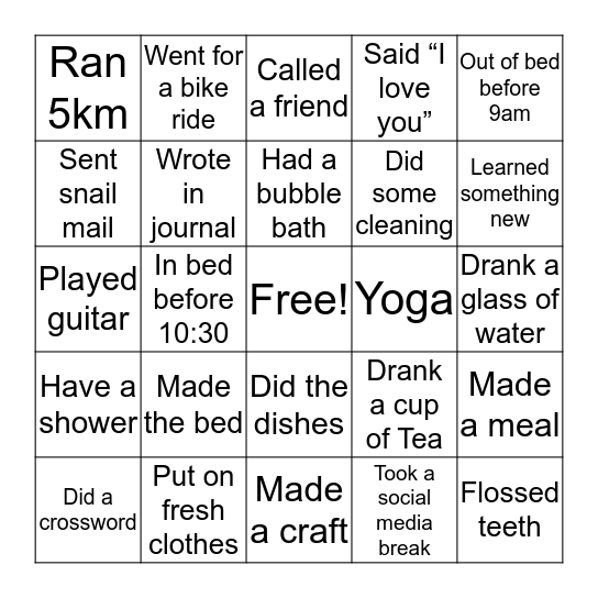 Self-care Bingo Card