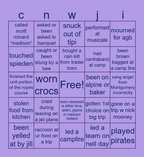 Nor’wester bingo Card