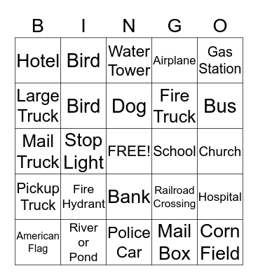 City Auto Bingo Card