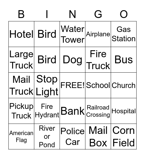 City Auto Bingo Card