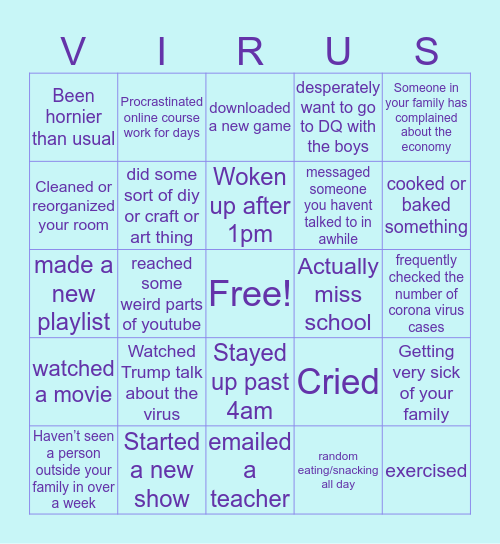 Quarantine Bingo Card