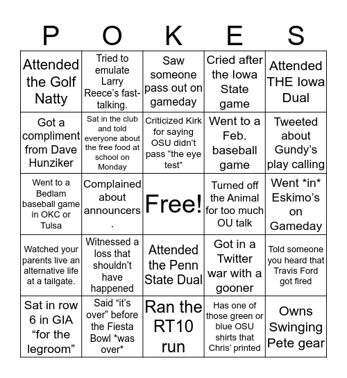OSU FAN BINGO Card