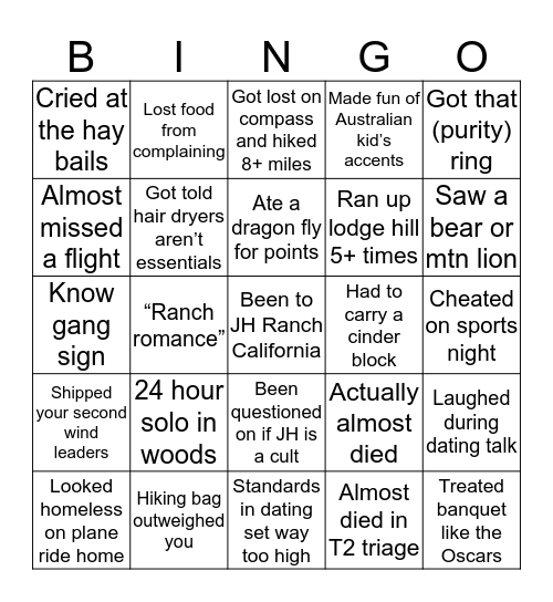 JH Ranch Bingo Card