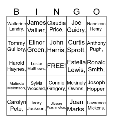 Hebert High Class of 64 Bingo Card