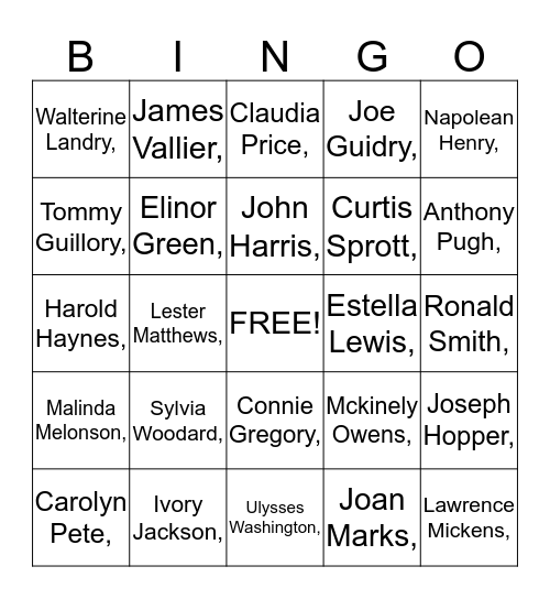 Hebert High Class of 64 Bingo Card