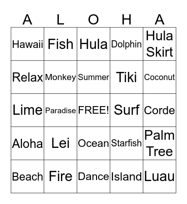 Luau Bingo! Bingo Card