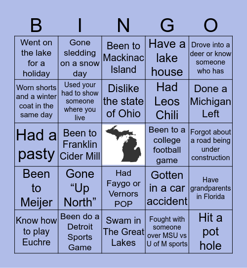 Michigan Bingo Card