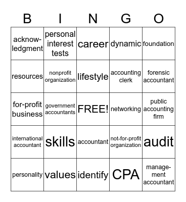 Accounting Careers Bingo Card