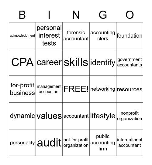 Accounting Careers Bingo Card