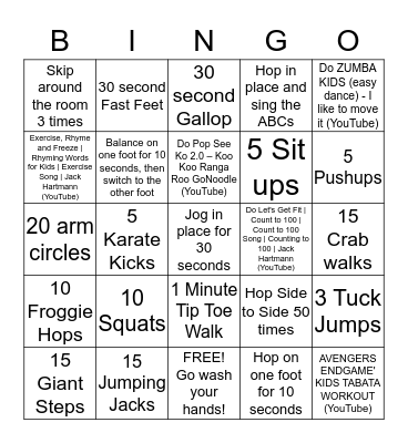P1 PHE Bingo Card