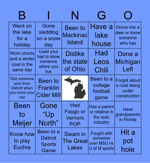 Michigan Bingo Card