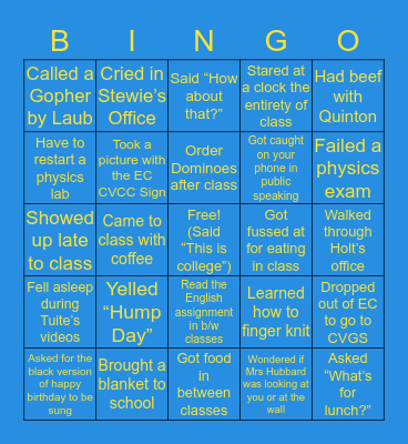 Senior Early College Bingooo Bingo Card