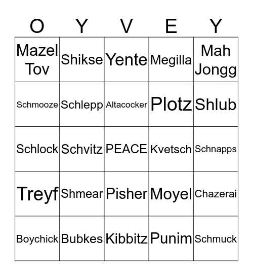 Shabbat Circle - Oy Vey!!! Bingo Card